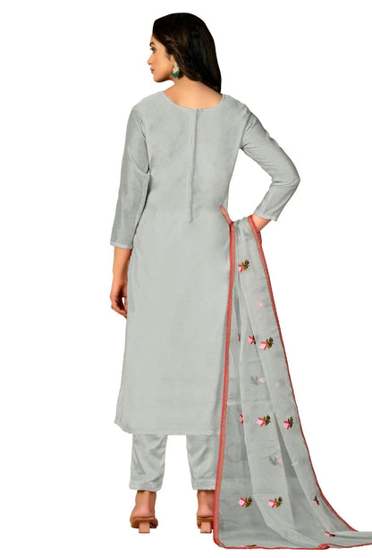 Grey Unstitched Modal Silk Straight Suit NCUS11610354