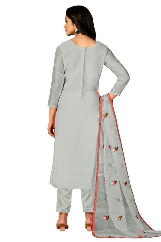 Grey Unstitched Modal Silk Straight Suit NCUS11610354
