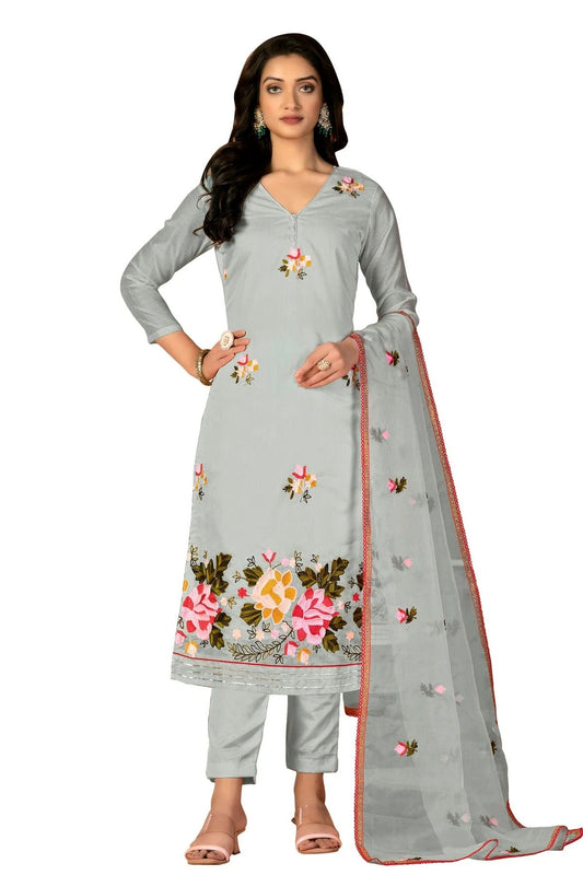 Grey Unstitched Modal Silk Straight Suit NCUS11610354