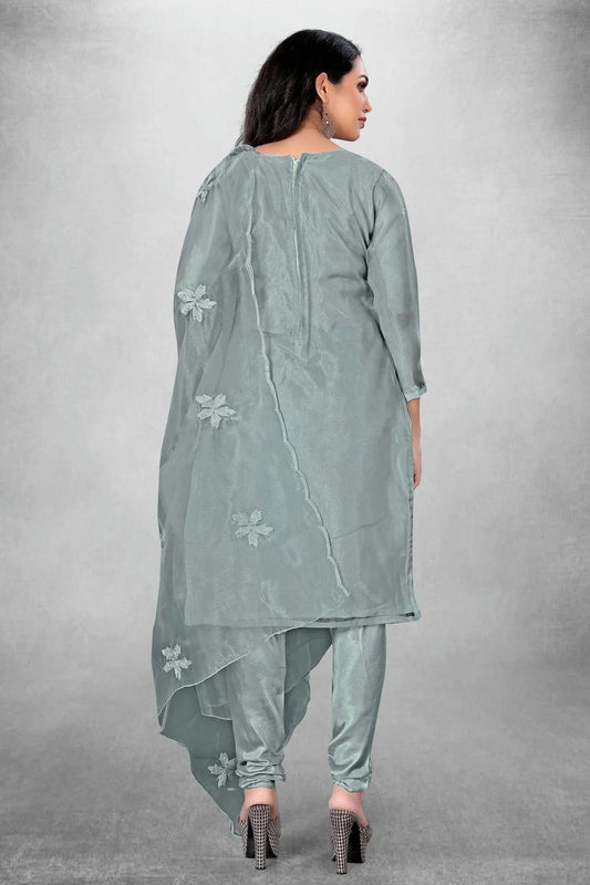 Grey Unstitched Organza Churidar Suit NCUS11610428