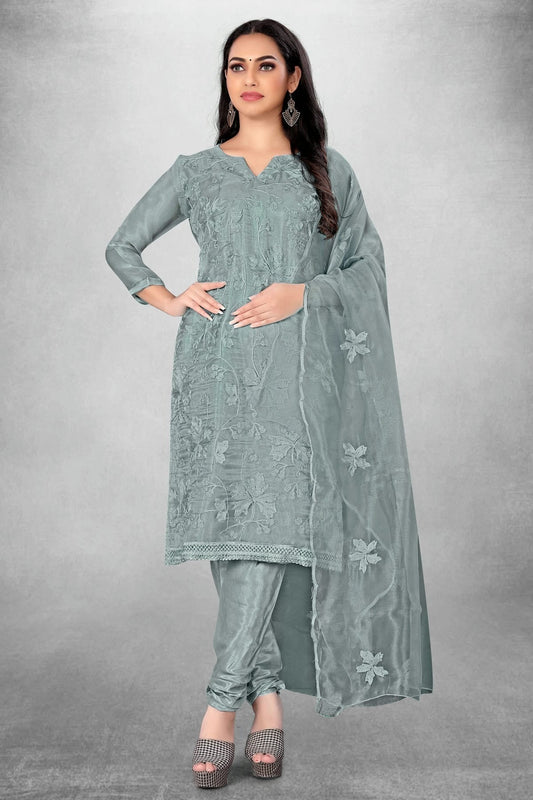 Grey Unstitched Organza Churidar Suit NCUS11610428