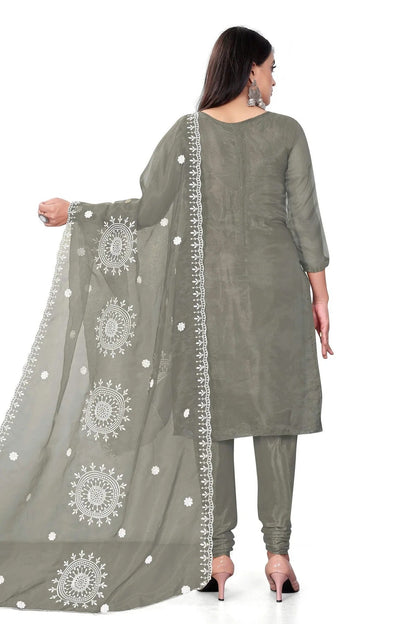 Grey Unstitched Organza Churidar Suit NCUS11610464