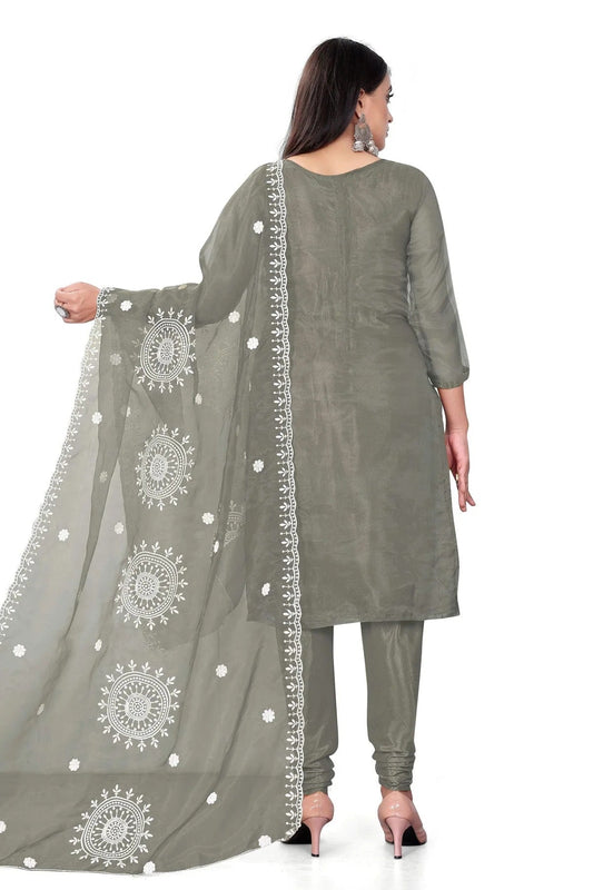 Grey Unstitched Organza Churidar Suit NCUS11610464