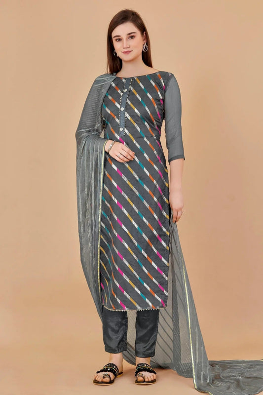 Grey Unstitched Organza Jacquard Straight Suit NCUS11610303