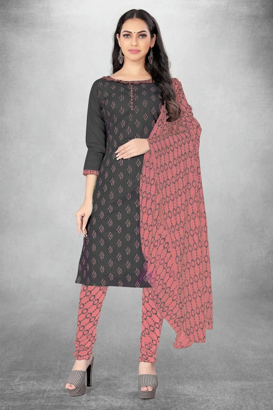 Grey Unstitched Slub Cotton Churidar Suit NCUS11610417