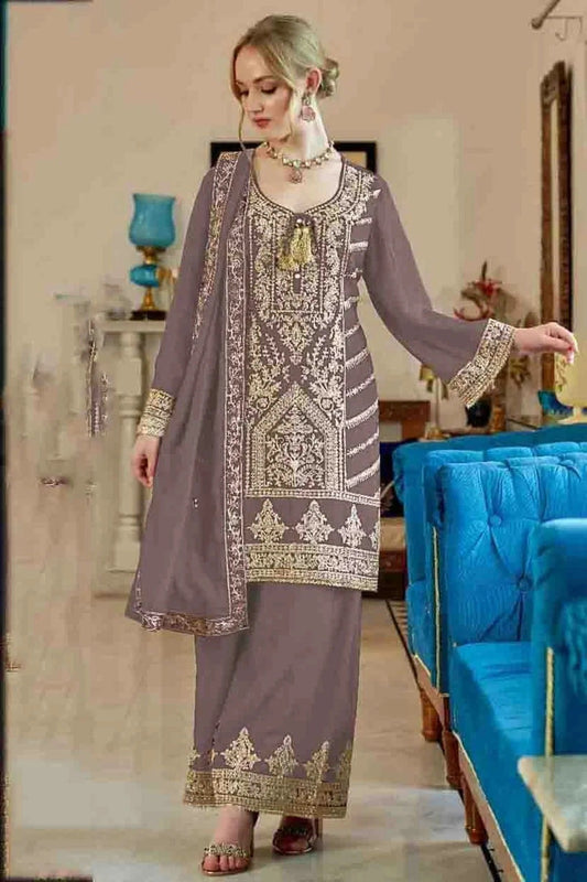 Grey Vichitra Pakistani Suit NCSM11410226