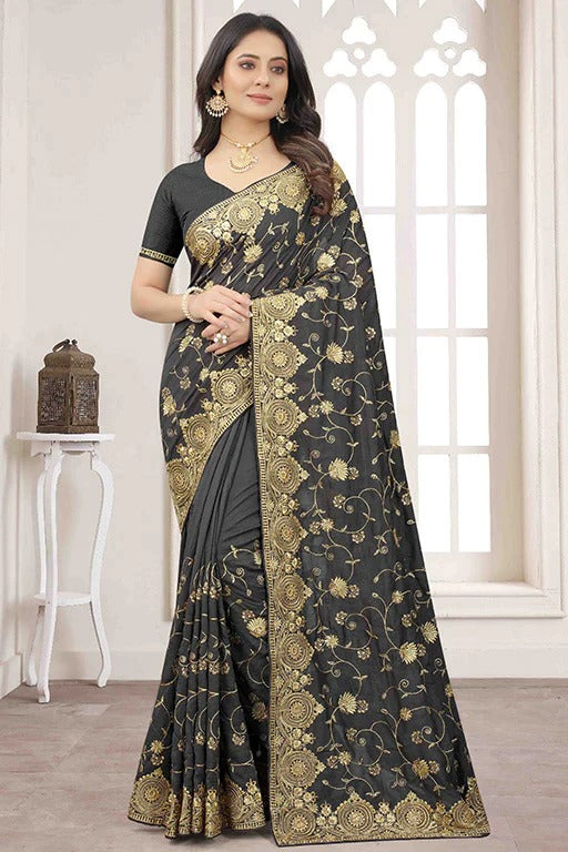 Grey Vichitra Silk Designer Saree NCSD10910777
