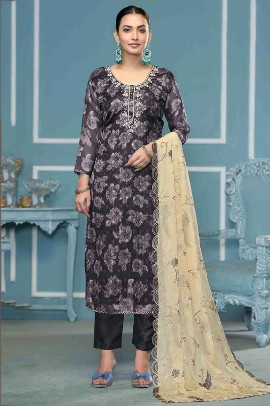 Grey Viscose Banarasi Pant Style Suit NCSM11110717
