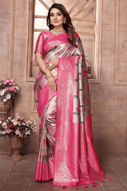 Grey Woven Banarasi Chaturi Silk Traditional Saree NCSD12510159