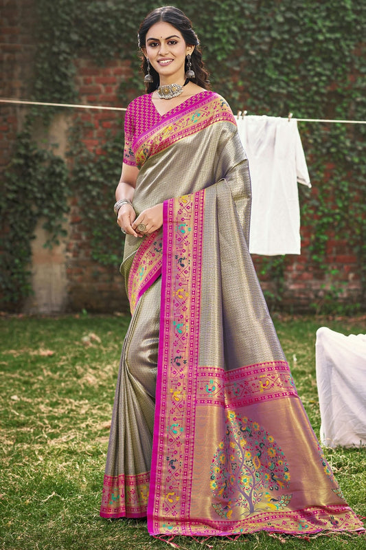 Grey Woven Paithani Silk Traditional Saree NCSD11010182