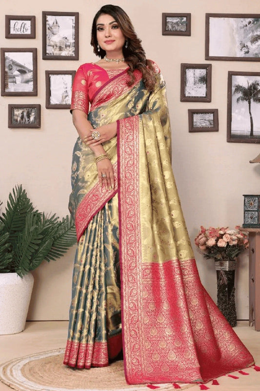 Grey Woven Pure Banarasi Tissue Silk Traditional Saree NCSD12510180