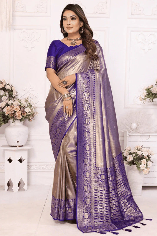 Grey Woven Pure Banarasi Tissue Silk Traditional Saree NCSD12510185