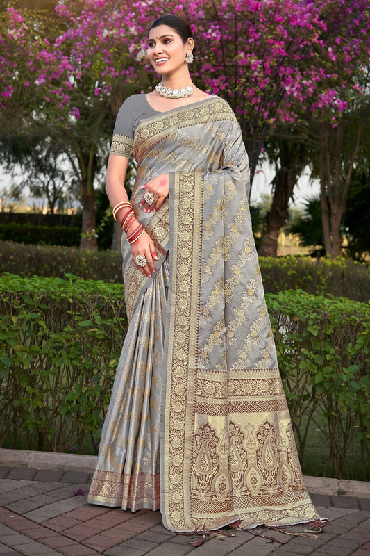 Grey Woven Stain Silk Saree NCSD11010509