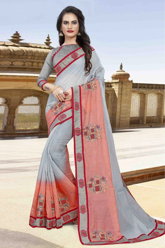 Grey and Peach Cotton Designer Saree NCSD11210663