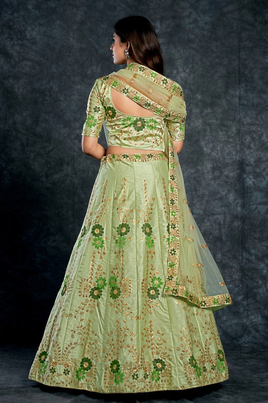 Italian Silk Designer Lehenga CholiIn Pista Green  NCLC12710159