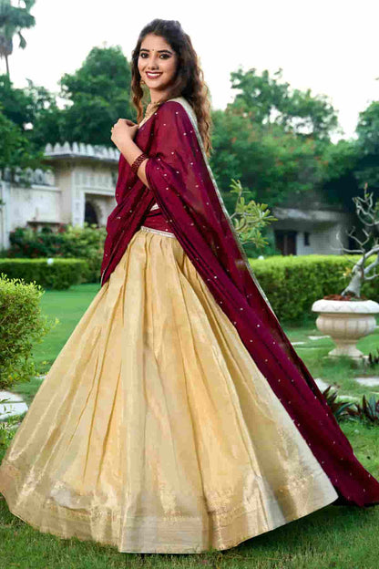 Kanchipuram Zari Woven Work Lehenga Choli In Cream Colour NCLD1300025