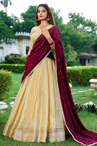 Kanchipuram Zari Woven Work Lehenga Choli In Cream Colour NCLD1300025