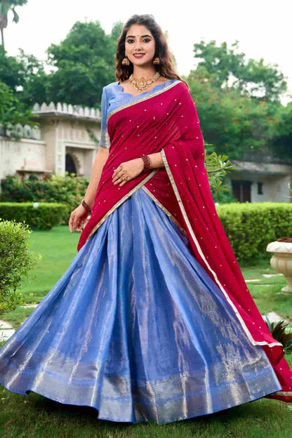 Kanchipuram Zari Woven Work Lehenga Choli In Light Blue Colour NCLD1300027