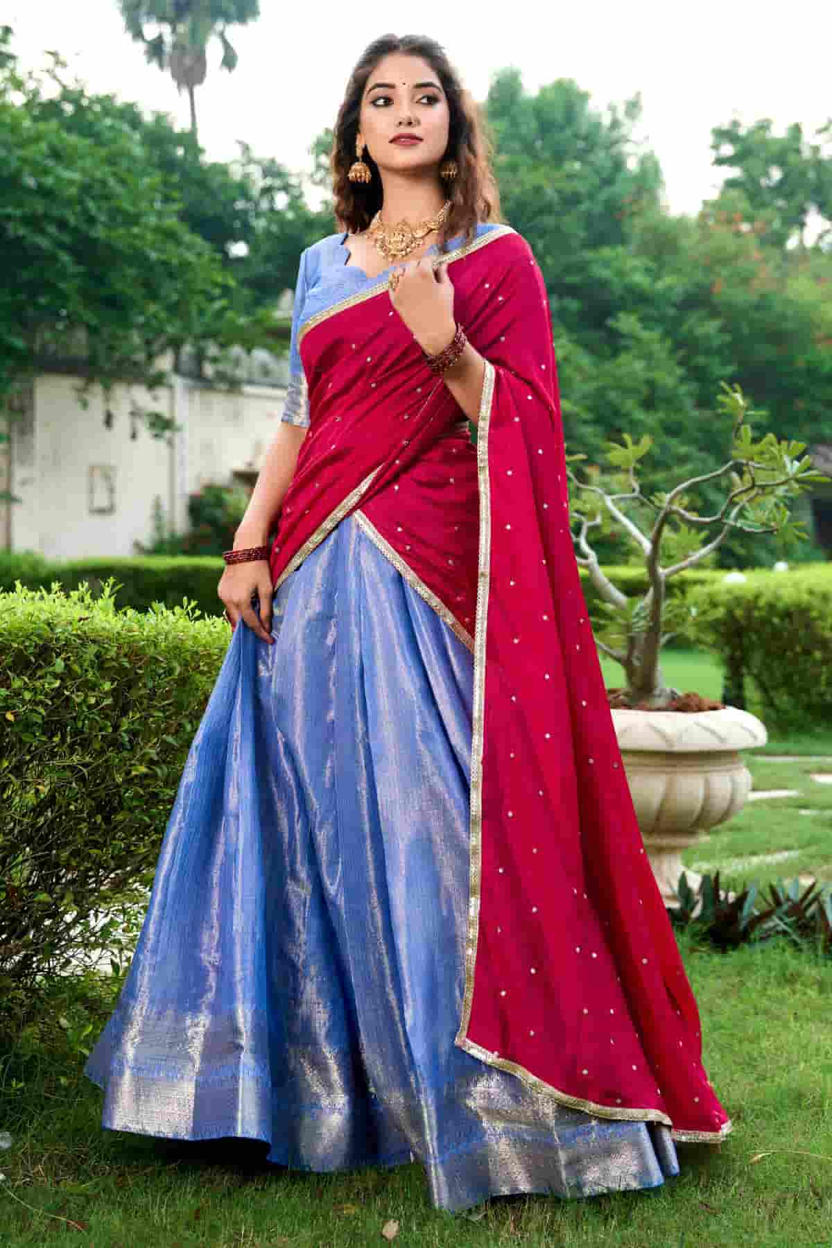 Kanchipuram Zari Woven Work Lehenga Choli In Light Blue Colour NCLD1300027