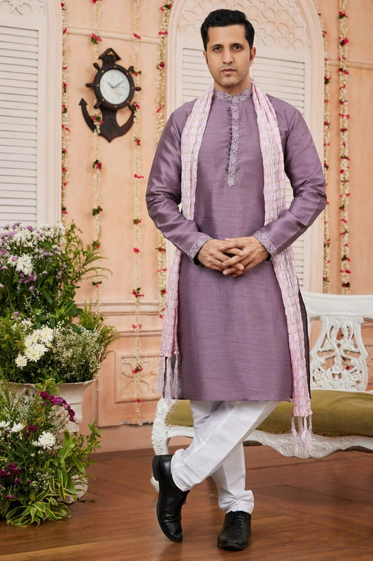 Lavender Art Banarasi Silk Kurta PajamaWith Stole  NCKP12310126