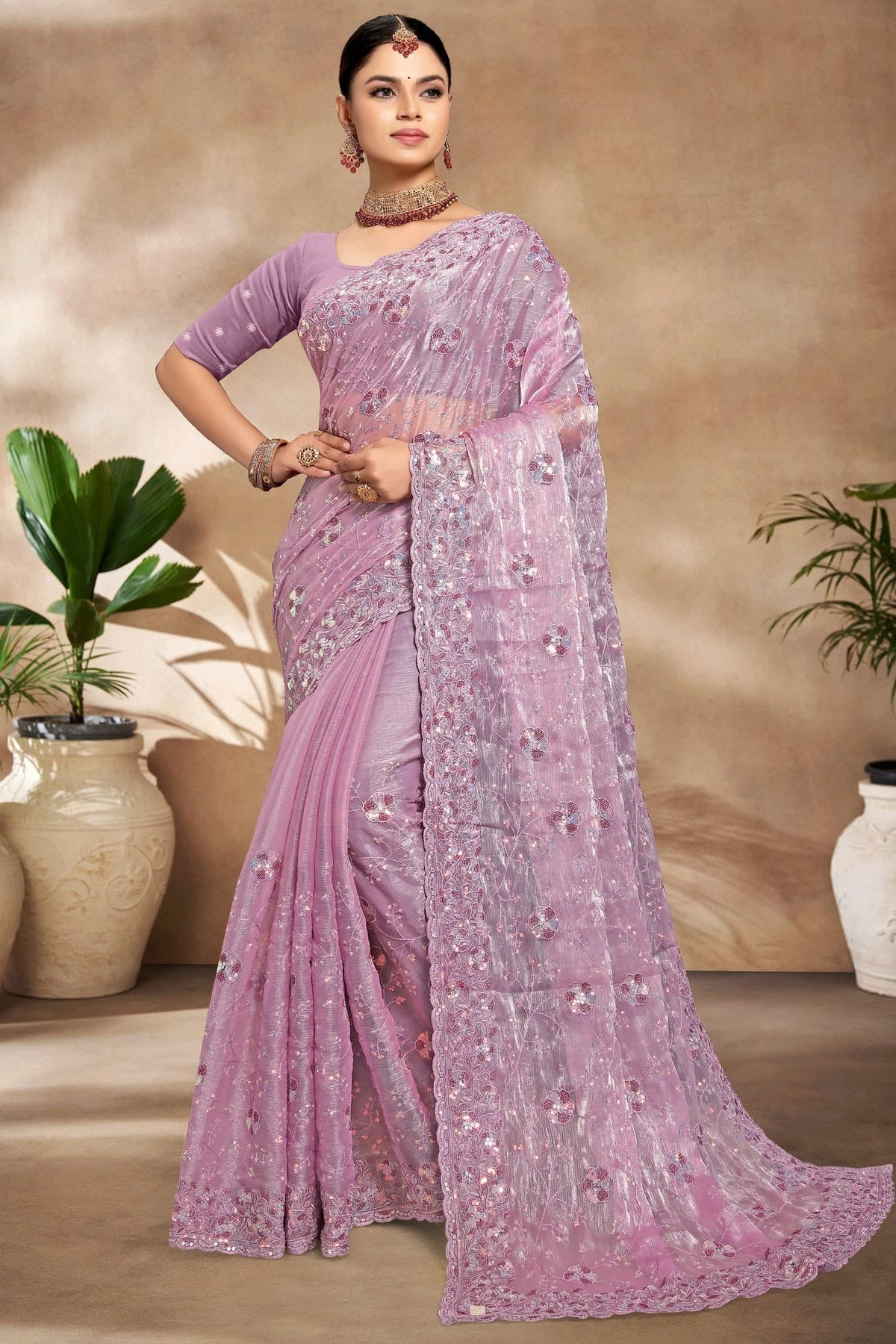 Lavender Burberry Silk Designer Saree NCSD10910175
