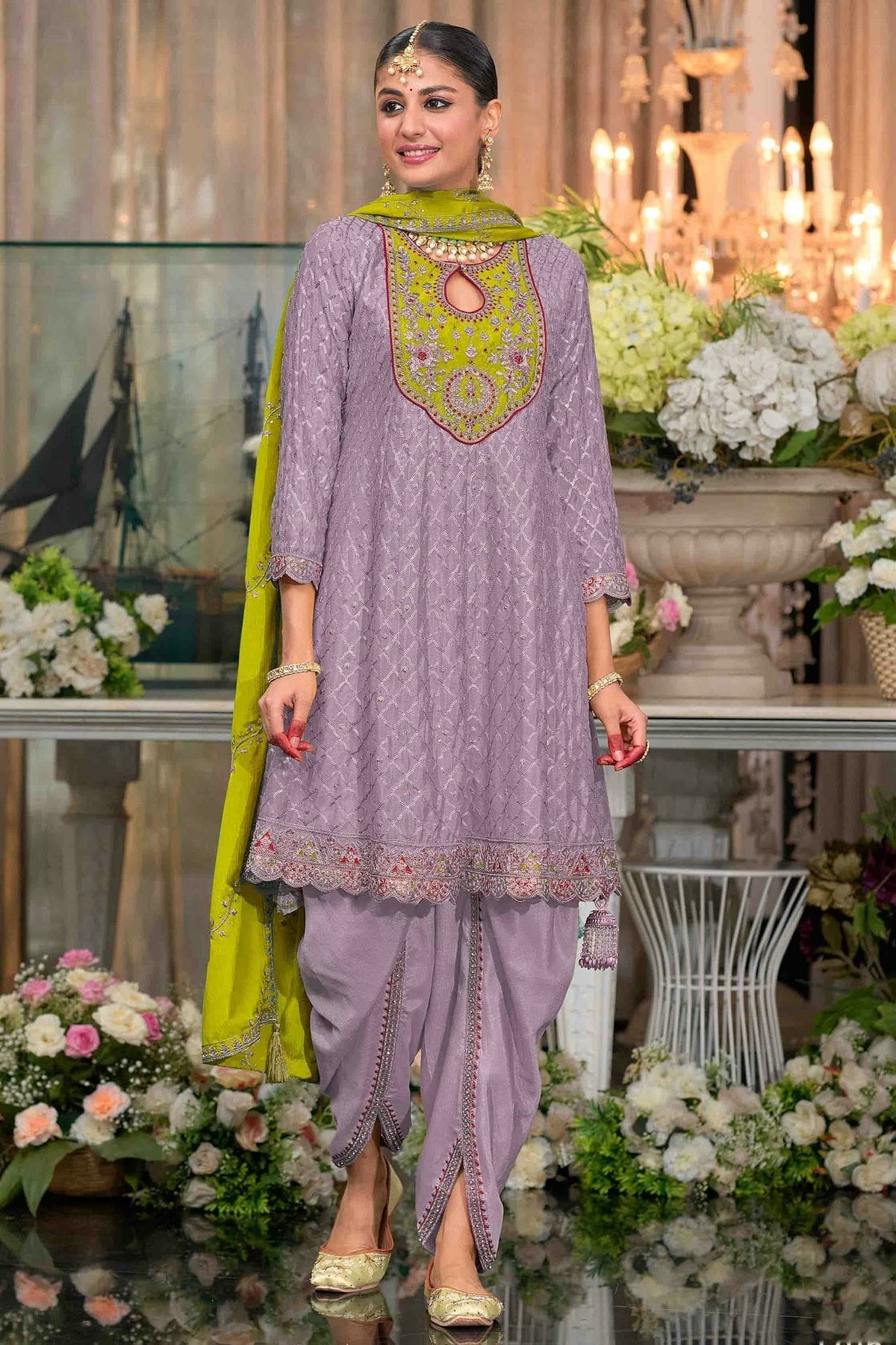 Lavender Chinon Stitched Patiala Suit NCSS11410181