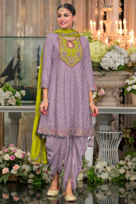 Lavender Chinon Stitched Patiala Suit NCSS11410181