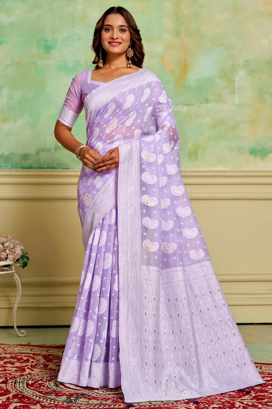 Lavender Cotton Traditional Saree NCSD11111660