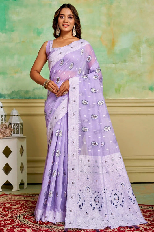 Lavender Cotton Traditional Saree NCSD11111666