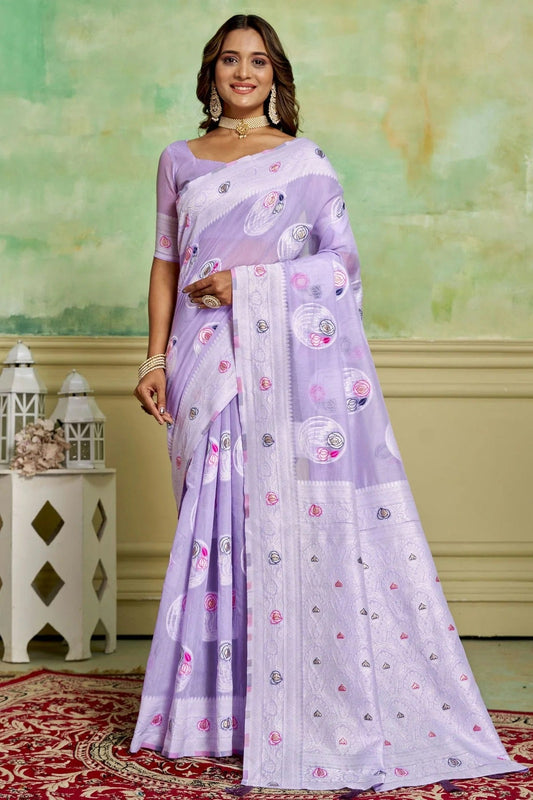 Lavender Cotton Traditional Saree NCSD11111692