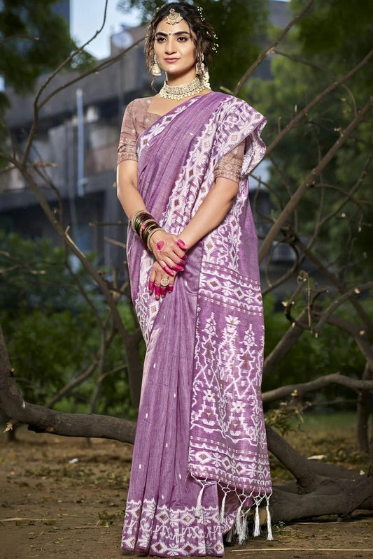 Lavender Cotton Woven Traditional Saree NCSD11010344