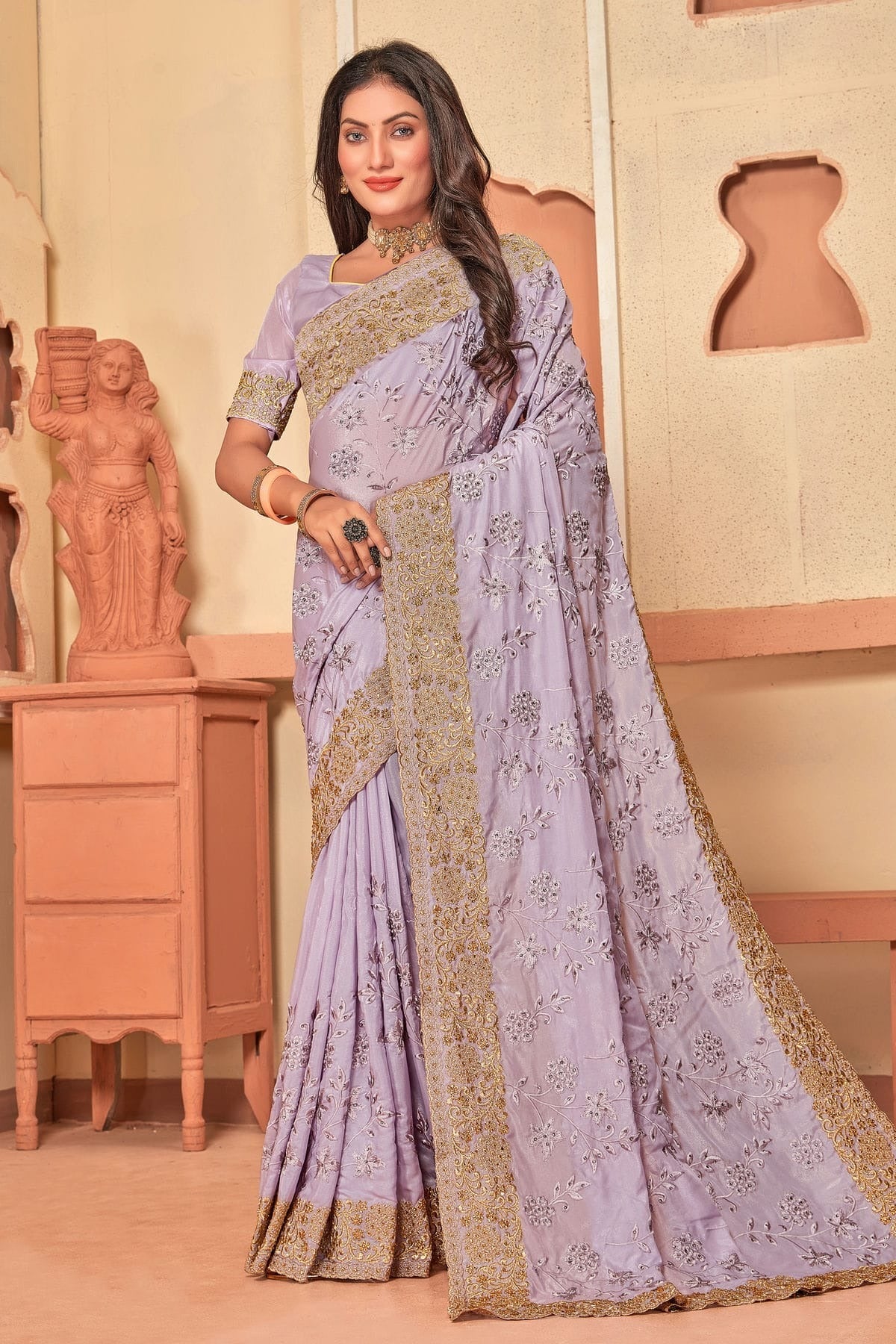 Lavender Crepe Silk Designer Saree NCLC11210349