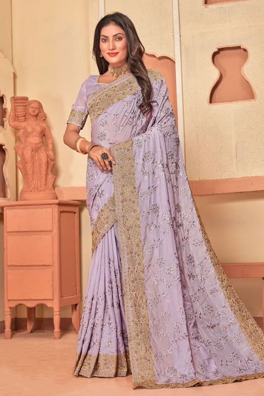 Lavender Crepe Silk Designer Saree NCLC11210349