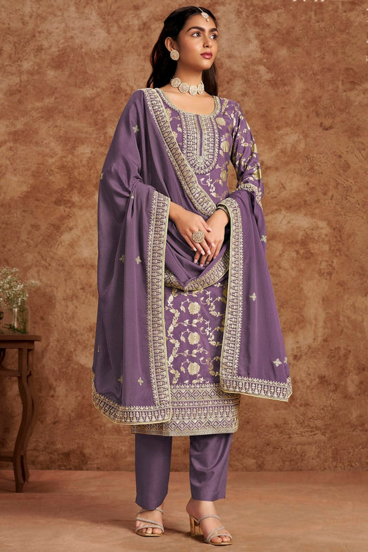 Lavender Dolla Silk Jacquard Straight Suit NCSM10510146