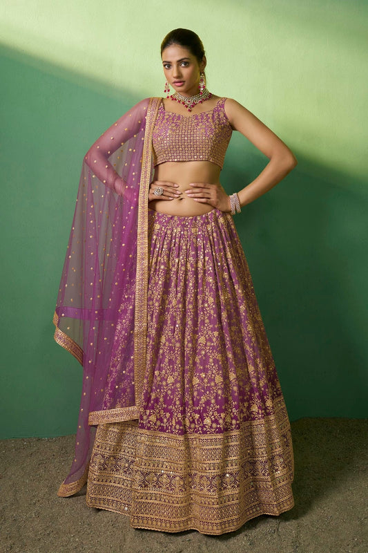 Lavender Embroidery Georgette Lehenga Choli NCLD10810265