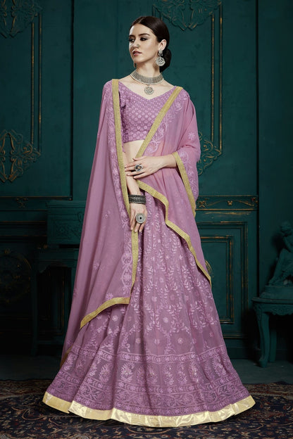 Lavender Embroidery Georgette Lehenga Choli NCLD10810344