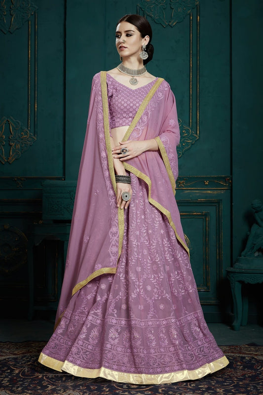 Lavender Embroidery Georgette Lehenga Choli NCLD10810344