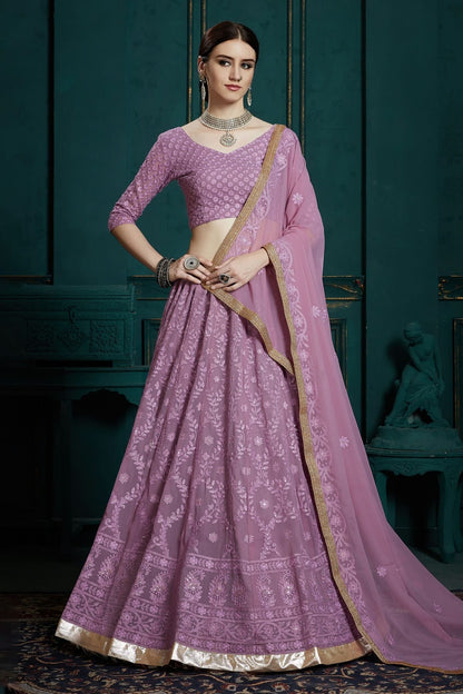 Lavender Embroidery Georgette Lehenga Choli NCLD10810344