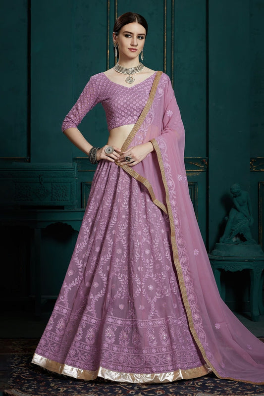Lavender Embroidery Georgette Lehenga Choli NCLD10810344