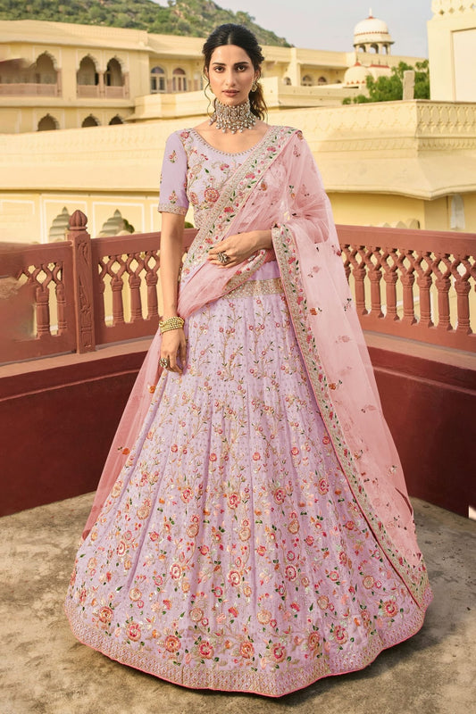 Lavender Embroidery Organza Lehenga Choli NCLD10810243