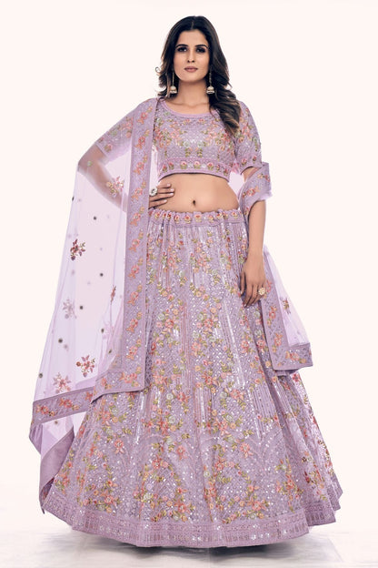 Lavender Embroidery Soft Net Lehenga Choli NCLD10810290