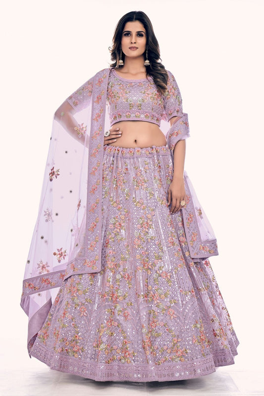 Lavender Embroidery Soft Net Lehenga Choli NCLD10810290