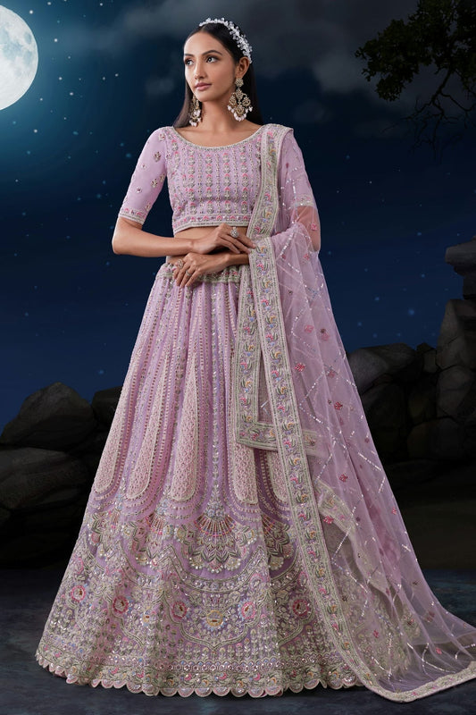 Lavender Embroidery Soft Net Lehenga Choli NCLD10810312