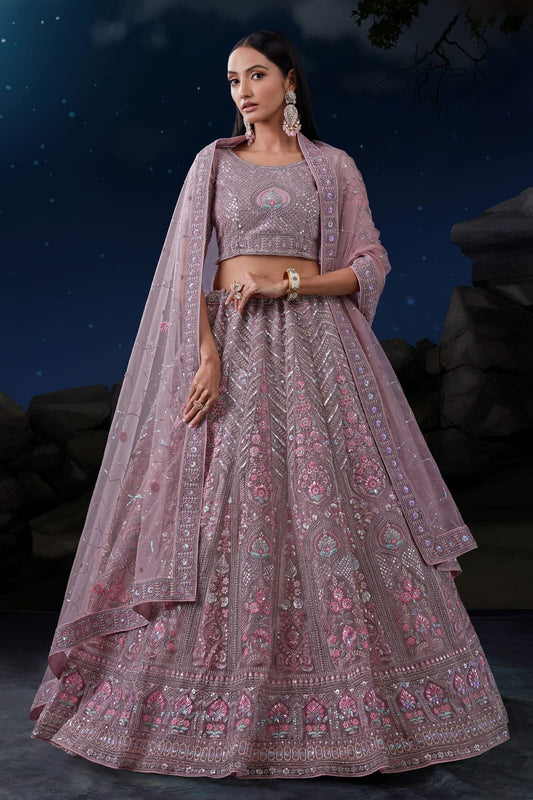 Lavender Embroidery Soft Net Lehenga Choli NCLD10810314