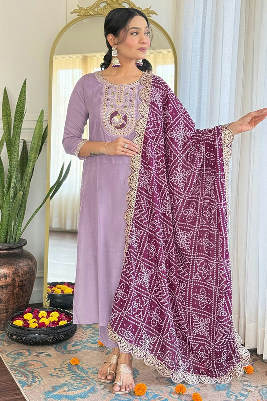 Lavender Embroidery Viscose Stitched Suit NCSS11111312