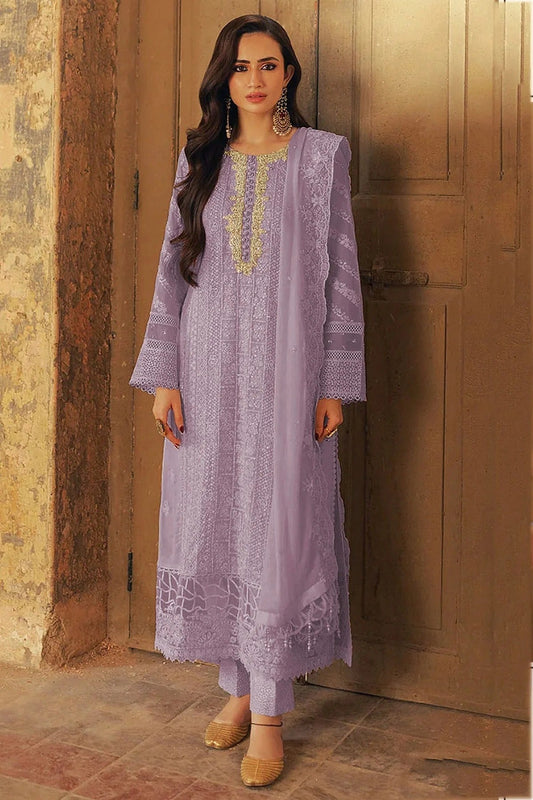 Lavender Faux Georgette Semi Stitched Pakistani Suit NCSM11410440