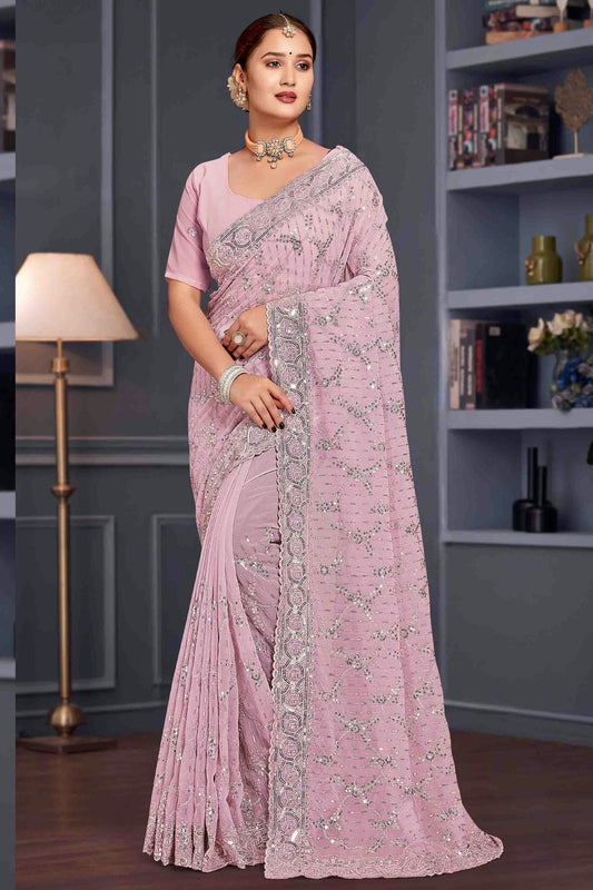 Lavender Georgette Embroidery Designer Saree NCSD10910102