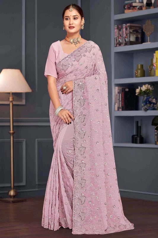 Lavender Georgette Embroidery Designer Saree NCSD10910106