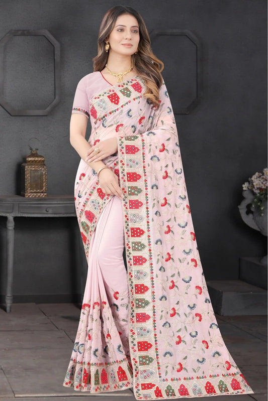 Lavender Georgette Embroidery Saree NCSD10910584