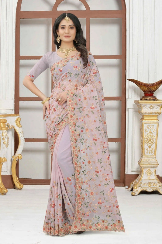 Lavender Georgette Embroidery Saree NCSD10910637